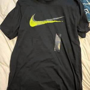 Nike Black Tee with Neon Yellow Swoosh
